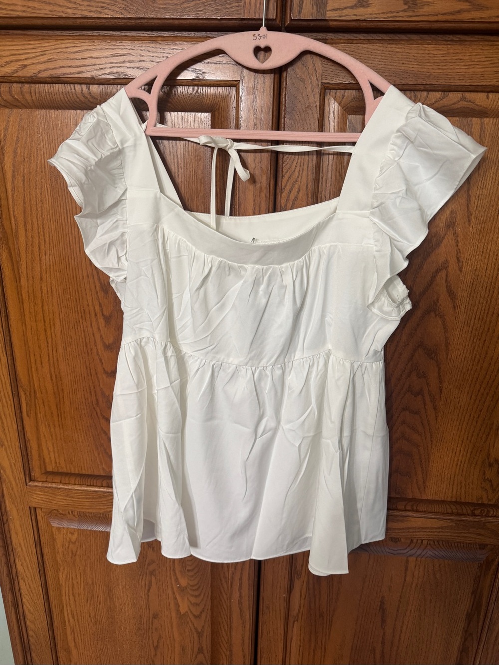 Women’s White Ruffle Sleeve Square-Neck Top